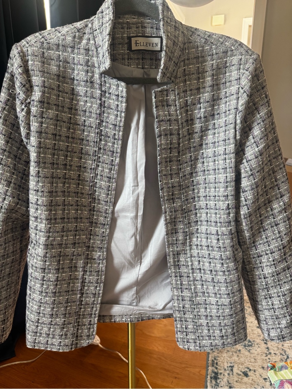 Women's Gray Tweed Open-Front Blazer
